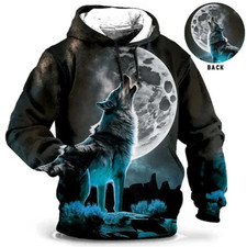 3d hoodie New Animal, Wolf In Night Hoodie All Over Print Sz US, gift men women