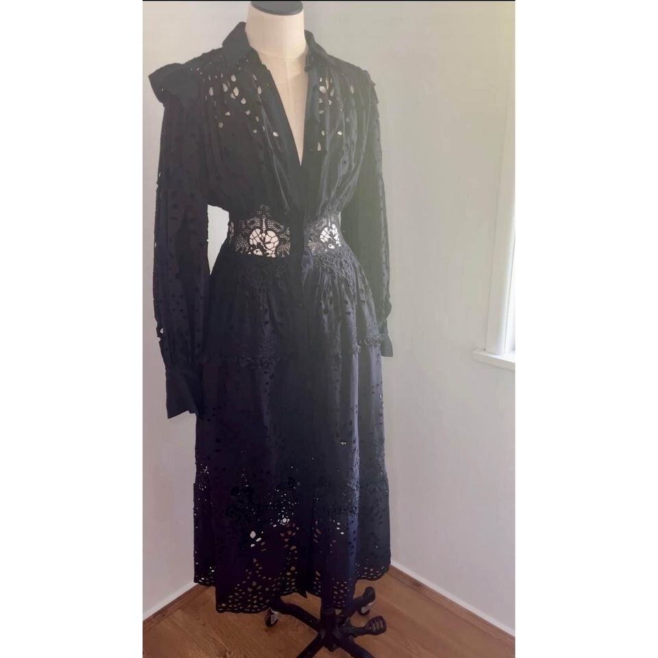 asos edition broderie shirt dress in black ASOS EDITION broderie shirt dress in black