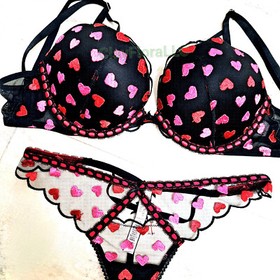 Victoria's Secret Dream Angels Push Up bra set embroidery black heart 5X14 panty
