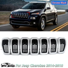 Chrome Black Inserts Honeycomb Mesh Front Grille For 2014-18 Jeep Cherokee 7PCS