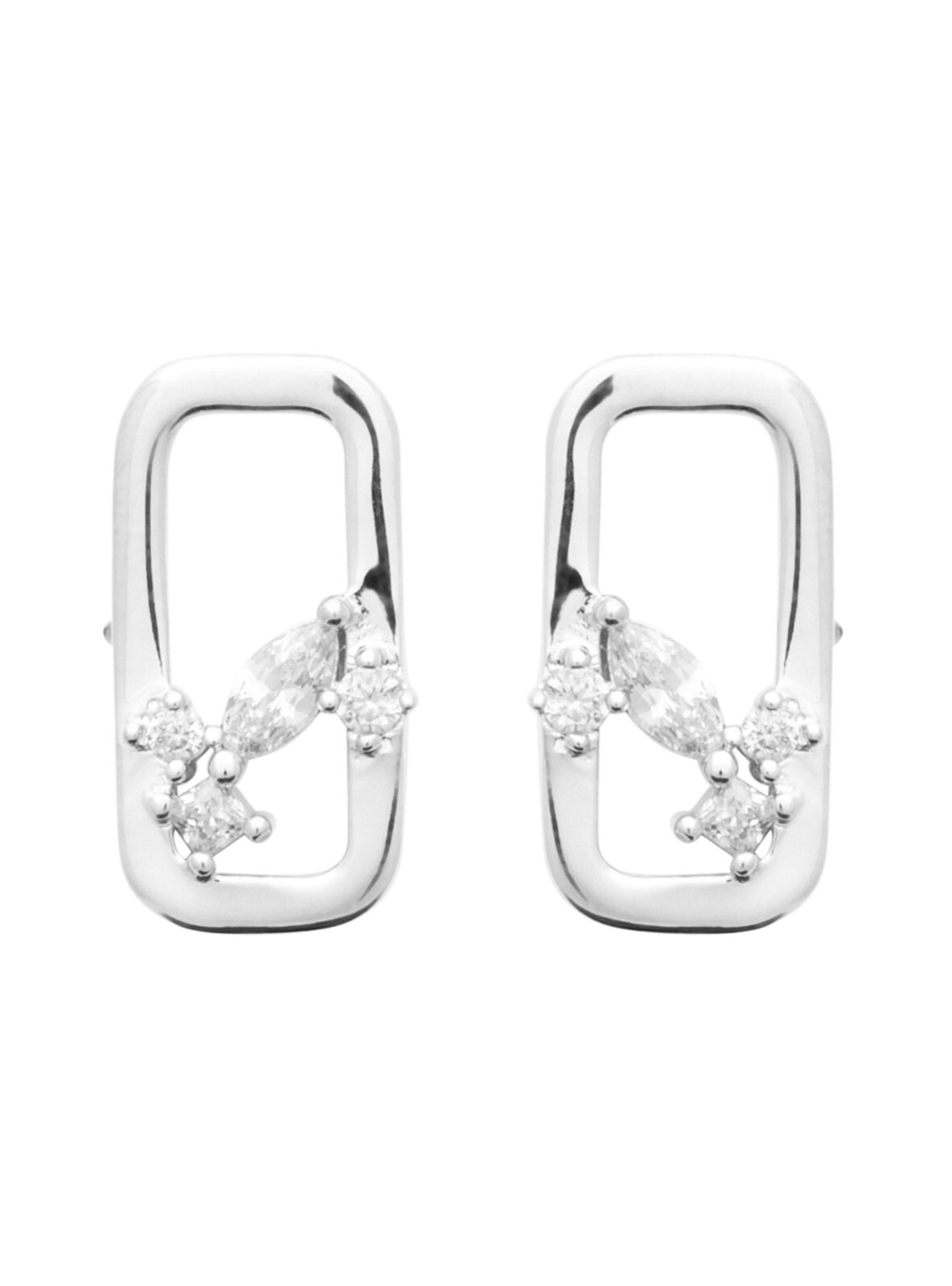 Boucles d'oreilles rectangulaires en argent 925 rhodié et oxydes éclatants