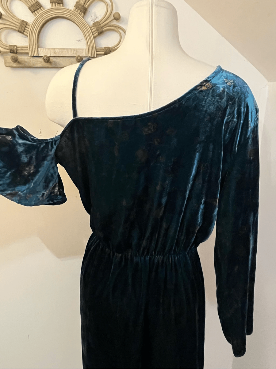 ZARA Trafaluc Forest Green Teal One Shoulder Velvet Faux Wrap Midi Dress M  | eBay