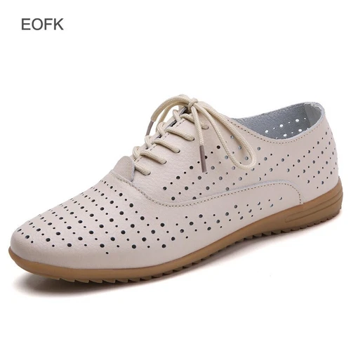 Women Oxford Shoes Leather Ballet Flats Lace Up Soft Casual Comfortable Ladies - Bild 36 von 42