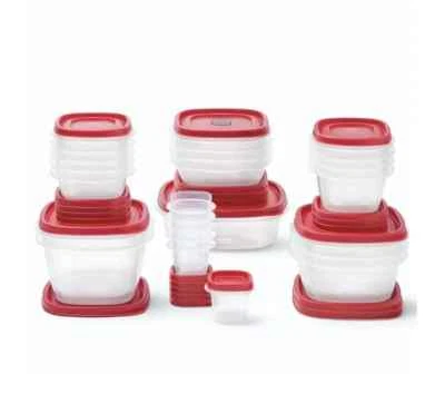 RUBBERMAID Food Storage Container Set w/EASY FIND LIDS 50-PC, Red, Vented.