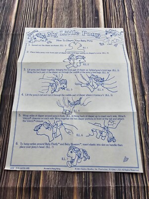 Vintage 1985 MLP My Little Pony How to Diaper Your Baby Pony Instruction Sheet 