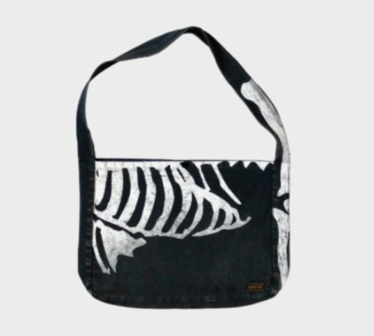 Kapital 14 oz. Denim Bone Print Book Bag Black /Shoulder bag Kapital 14 oz. Denim Bone Print Book Bag Black /Shoulder bag