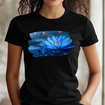Frauen T-Shirt Blaue Lotusblume Motiv Baumwolle Größe S bis 3XL