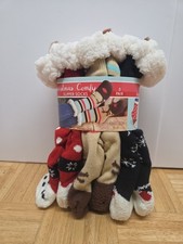 Christmas Comfy Slipper Socks 3pk Penguin, Reindeer, Snowman Fluffy Soft NEW