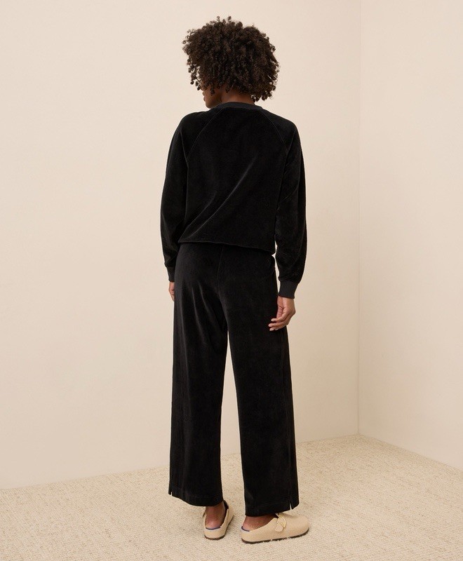 Pact Velour Cozy Set Sweatshirt + Wide Leg Pant 29” W55 $168 MSRP Black Sz XL