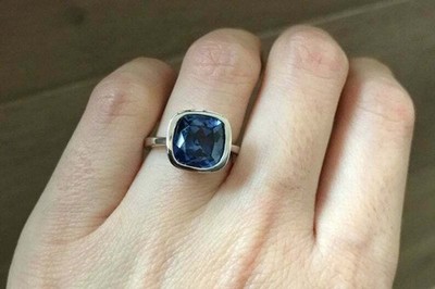 1.5ct Natural Blue Sapphire Engagement Ring Bezel Set 14k White Gold Plated