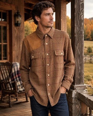 Polo Ralph Lauren Flannel Hunting Shirt Mens M Brown Houndstooth Shooting