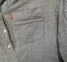LEVI'S Gray White Stripe Red LOGO Women Size XS Long Sleeve MINI Shirt Dress