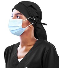 Satin Lined Work Cap With Button For Long Hair Women Scrub Hat Nurse Surgical