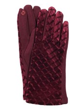 G S Womens Burgundy Scallop Velvet Stretch Fit Button Text  Tech Smart Gloves