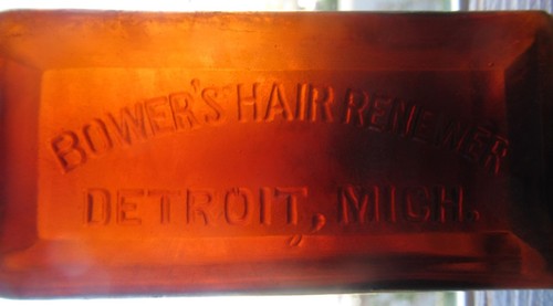 Scarce Amber Indented Panel Bower's Hair Renewer Detroit Mich MI Medicine Bottle - Picture 2 of 10