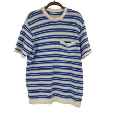 Zara Knit Striped Pullover Sweater Cream Blue Nautical Men  s M