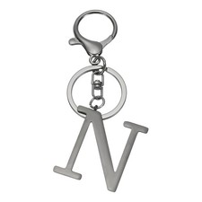 Initial Letter Keychain, Metal Alphabet Letter N Keyring, Black
