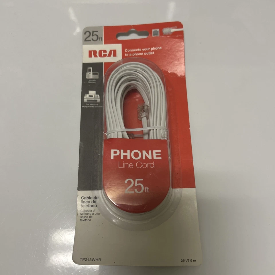RCA 25 Ft White Phone Line Cord RCA TP243WHR Telephone Cord POTS New in Package - Image 3 of 4