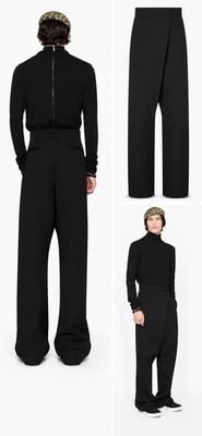 DIOR Mens Black Wool Asymmetrical Wrap Front Tailored Pants Trousers 46 RARE+