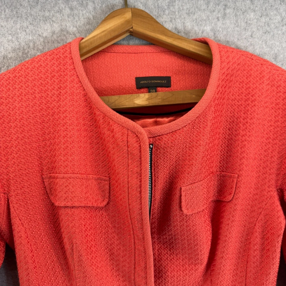 Chaqueta Blazer Adolfo Dominguez Cremallera Frontal EU 38 US 6 Bolsillos Mezcla Algodón Coral Foto 3 de 4