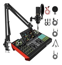 Podcast Equipment Bundle with Live Sound Card Audio Mixer, 3.5mm Condenser Mi...