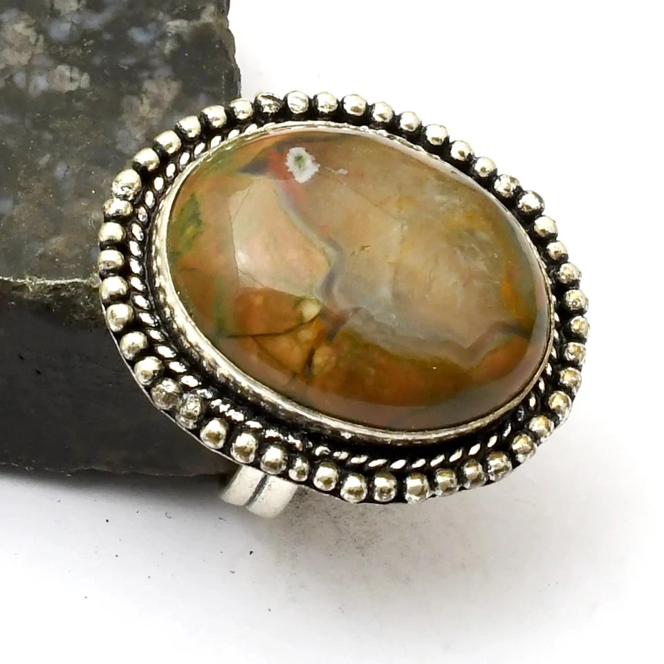 Handgefertigter Ring Rhyolith Edelstein Schmuck Geschenk für Neujahr US-Größe - 7 AR 33382