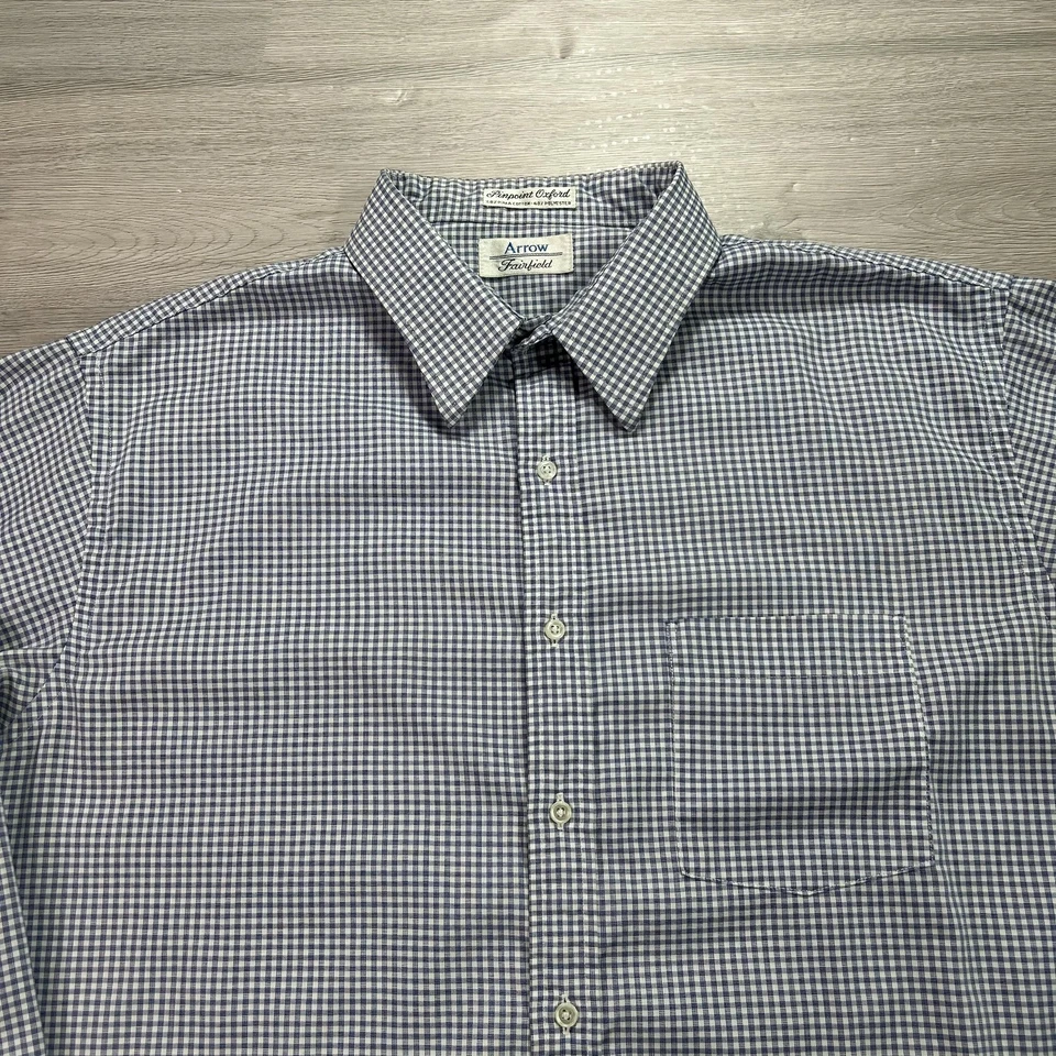 Camisa De Colección Arrow Fairfield Para Hombres 17.5 34/35 Azul Guinga Pinpoint Oxford EE. UU. Foto 3 de 4
