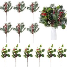 12 Pcs Artificial Christmas Picks Red Berry Pine Picks 12 Inch Berry Branches...
