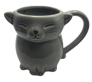 Pier 1 Stoneware Cat Shaped Mug Gray Collectible