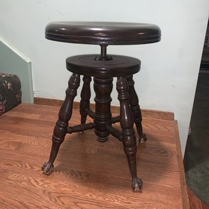Chars Parker Antique PIANO STOOL Swivel Adj Claw Foot Victorian Glass Ball Feet