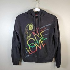 Vintage Zion Bob Marley One Love Full Zip Hoodie Black Rasta Color Medium M