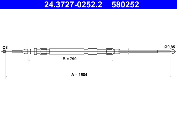 Rear ATE 24.3727-0252.2 Cable Pull, parking brake for BMW