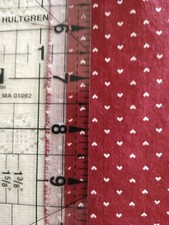 REMNANT Vintage Tiny Hearts Burgundy White Cotton Fabric Valentine 16x21"