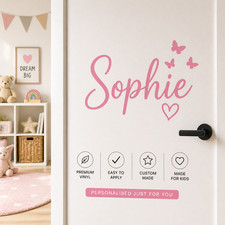 Personalised Kids Name Door Sticker Bedroom Wall Vinyl Decal Custom