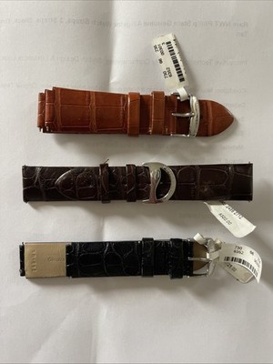 Rare NWT Philip Stein Genuine Alligator 3 Watch Straps,Black,Brown, Tan