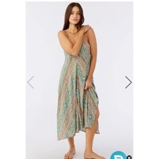 ONeill Womens Medium ARIES Midi Tank Coverup Dress Jade Green Floral EUC