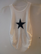 White Ribbed Knit Cotton Tank Top Black Star ...