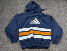 Adidas Color Block Windbreaker Hooded Nylon Blue Orange Small 90s Vtg Broncos