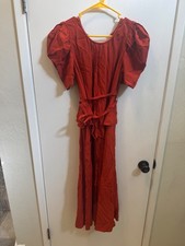 Women "Ulla Johnson" burnt orange puffy short sleeve long dress with ties.Size 6