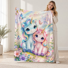 Pastel Baby Unicorn Pair Coral Fleece Blanket