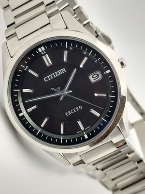 CITIZEN EXCEED Radio Solar Titanium Dress Watch Black Dial Used