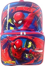 Spiderman Boy's 16 Inch Backpack With Removable Matching Lunch Box Set Blue-...
