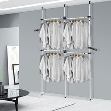 Heavy Duty Telescopic Clothes Rail Garment Rack 3 Poles 4 Bars Storage