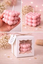 Handmade Pink Bubble Cube Candle set of 2 Valentine Gift