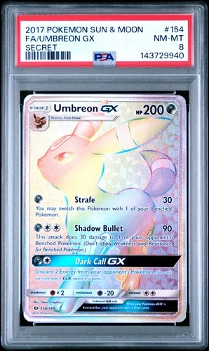 2017 POKEMON SUN & MOON SECRET #154 FULL ART/UMBREON GX PSA 8