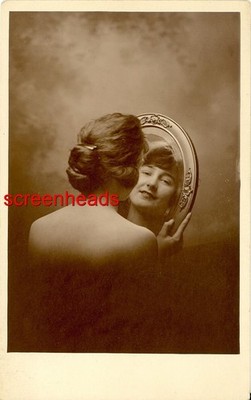 C1915 RPPC PHOTO ''Reflection in Mirror Of Young Woman'' UNUSUAL IMAGE