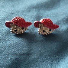 Hello Kitty Red Hat Stud Earrings Clear Crystal Butterfly Closure