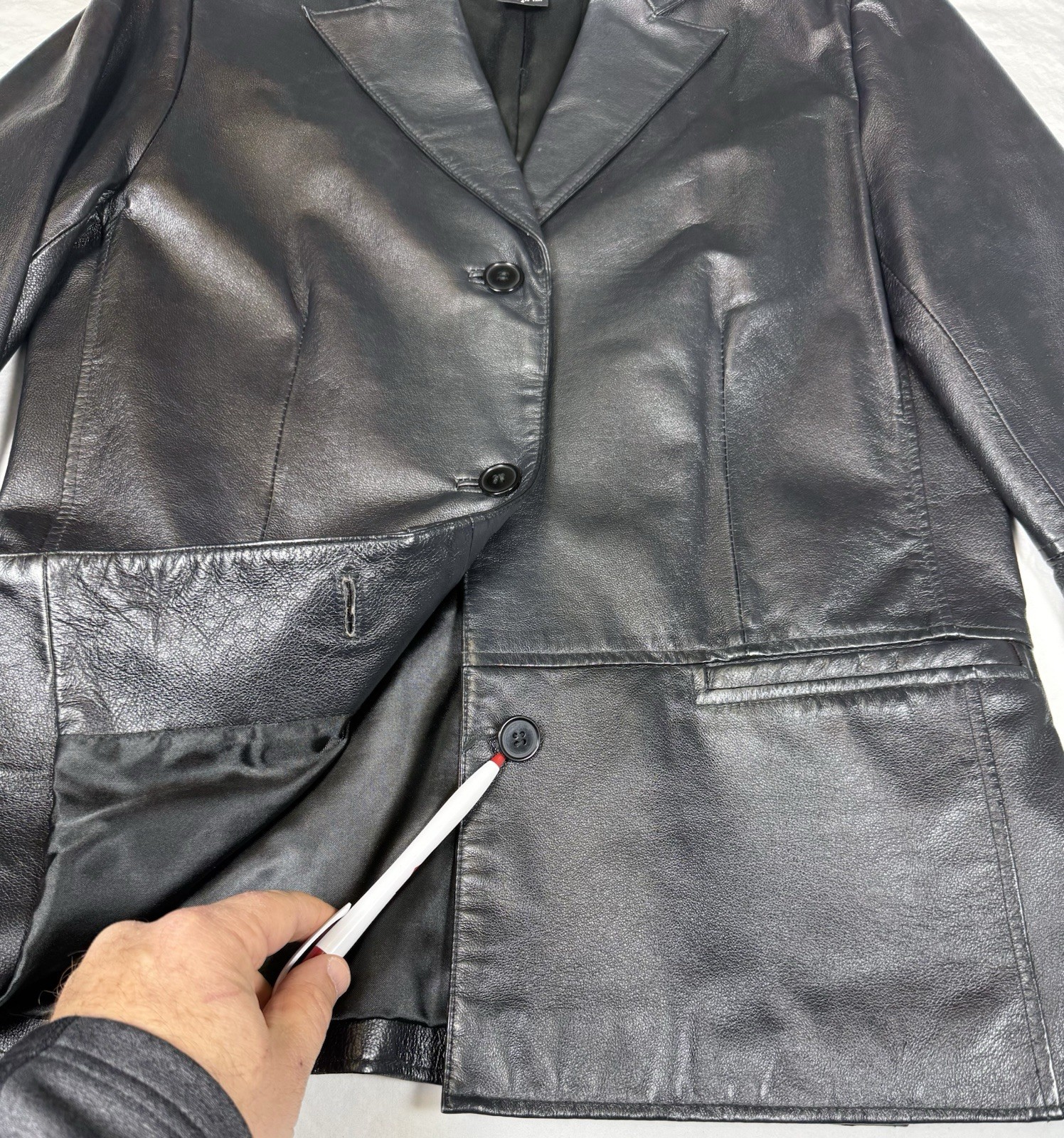 Leather Jacket. Black. Button Front. Pockets. Cli… - image 9