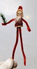 Vintage Clay Face SANTA w Tree Chenille Body Legs Large Christmas Ornament Japan