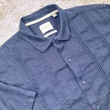 Scotch  Soda Pintuck Pleated Shirt Men Linen Blend Navy Blue XXL EXCELLENT